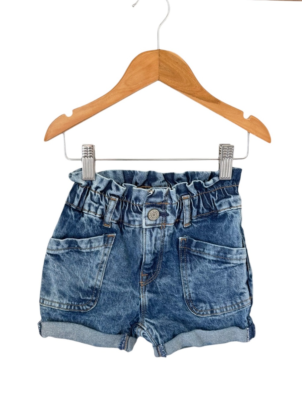 GAP Girls' Denim Paperbag Mom Shorts - Light Blue Wash